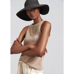 Anthropology Coastal Crochet Mandala Tan Ribbed Tank Top Medium